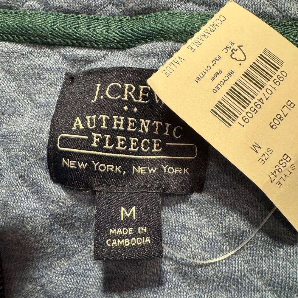 J Crew Sweater Mens Medium Blue Cotton Quilted Fleece Pullover 1/4 Zip BS847 New